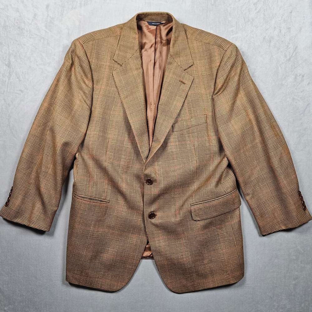 Brook Brothers Blazer Mens 44 Brown Glen Plaid Sport Coat 2-Button Vented Italy
